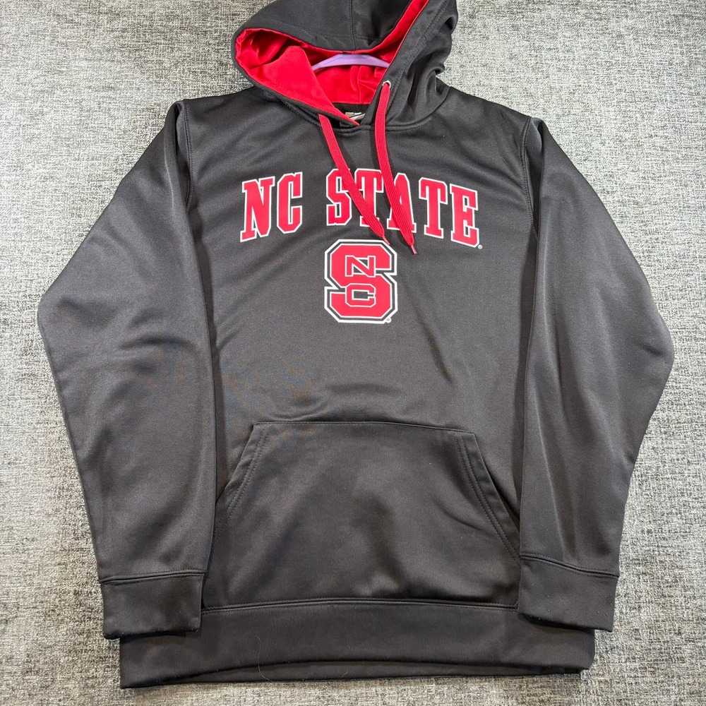 NC State Hoodie Mens Large Black Red Wolfpack Block S Performance Pullover